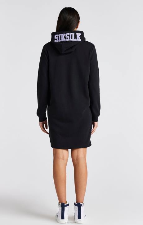 Mädchen SikSilk Schwarzes Kapuzenkleid mit College-Logo Bekleidung J0NL344