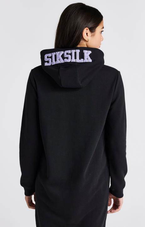 Mädchen SikSilk Schwarzes Kapuzenkleid mit College-Logo Bekleidung J0NL344