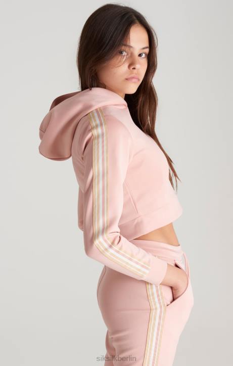 Mädchen SikSilk Rosafarbener, verkürzter Kapuzenpullover mit Streifen Bekleidung J0NL332