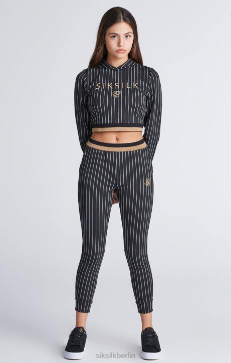 Mädchen SikSilk Schwarzer, kurz geschnittener Kapuzenpullover mit Baseballstreifen Bekleidung J0NL337