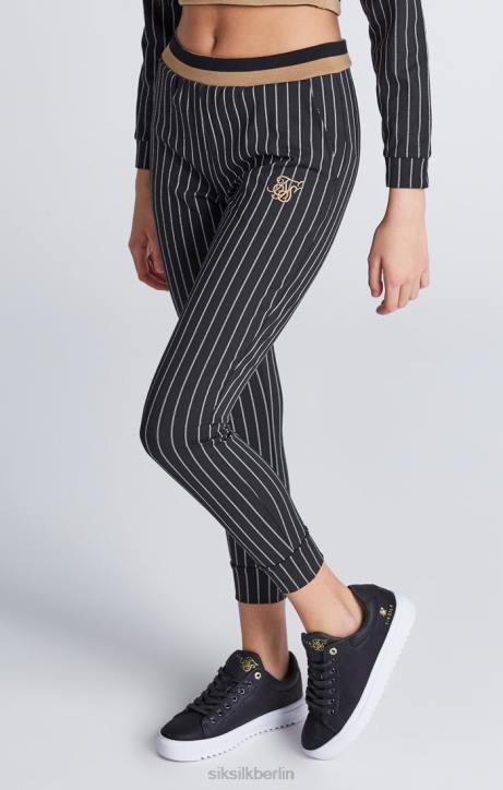 Mädchen SikSilk Schwarzer, kurz geschnittener Kapuzenpullover mit Baseballstreifen Bekleidung J0NL337