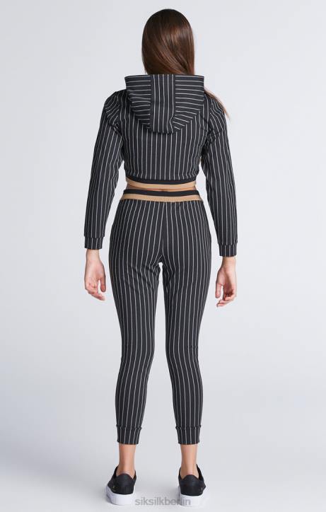 Mädchen SikSilk Schwarzer, kurz geschnittener Kapuzenpullover mit Baseballstreifen Bekleidung J0NL337