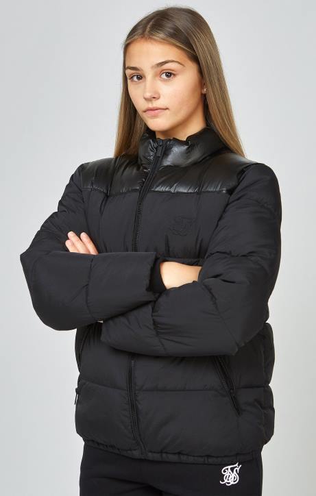 Mädchen SikSilk Schwarze Jacke mit durchgehendem Reißverschluss und Luftpolsterfolie Bekleidung J0NL340