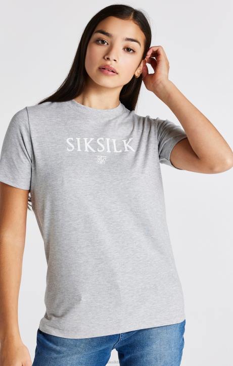 Mädchen SikSilk Grau meliertes T-Shirt mit Logo Bekleidung J0NL318