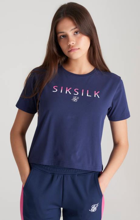 Mädchen SikSilk Marineblaues, kurz geschnittenes T-Shirt mit verblasstem Logo Bekleidung J0NL325