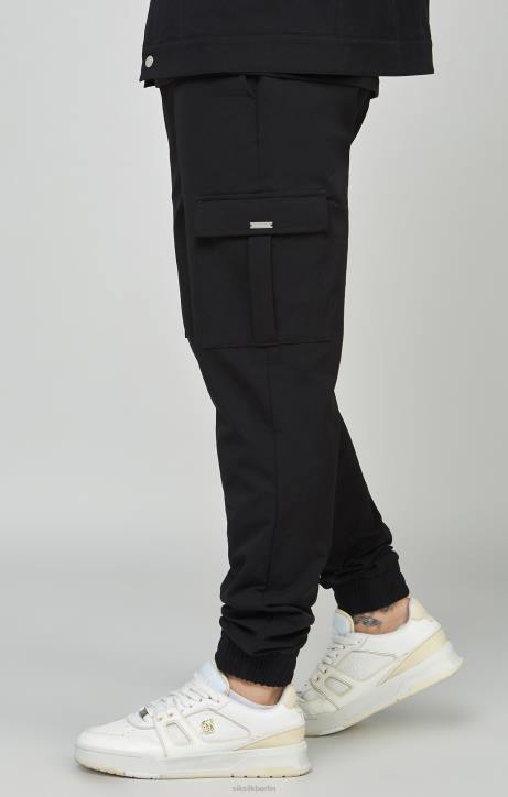 Männer SikSilk Schwarze Utility-Cargo-Jogginghose Bekleidung J0NL509