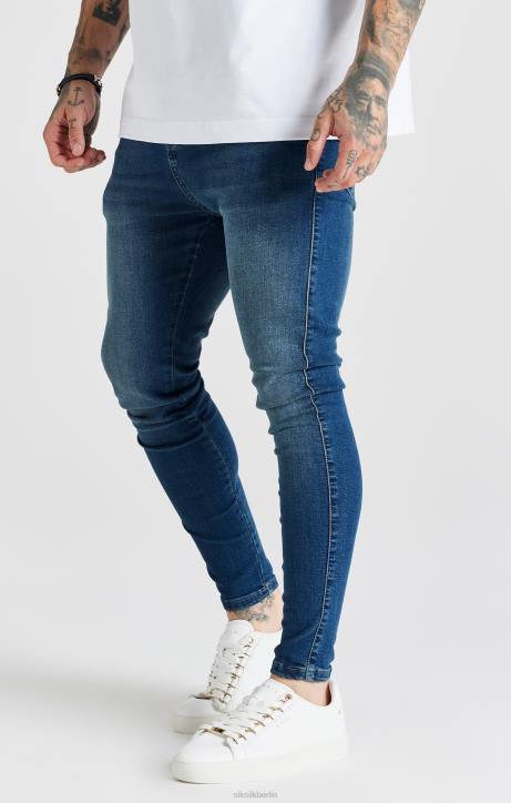 Männer SikSilk Blau gewaschene, essentielle Röhrenjeans Bekleidung J0NL556