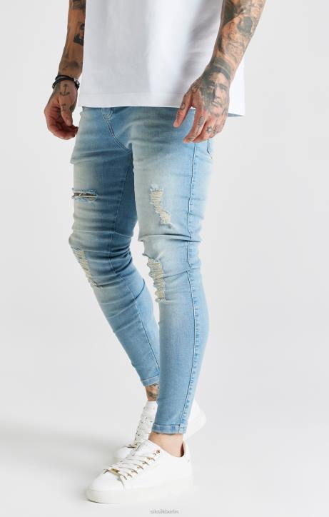 Männer SikSilk Blau gewaschene, essentielle Skinny-Jeans im Distressed-Look Bekleidung J0NL551