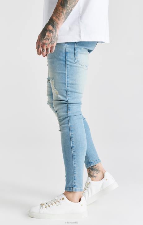 Männer SikSilk Blau gewaschene, essentielle Skinny-Jeans im Distressed-Look Bekleidung J0NL551