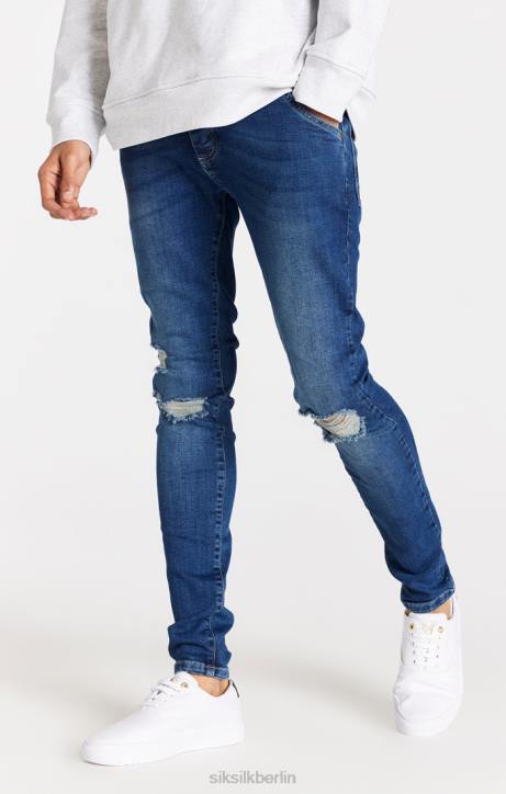 Männer SikSilk Blaue Distressed-Slim-Fit-Jeans Bekleidung J0NL563
