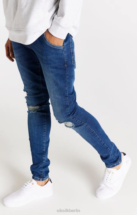 Männer SikSilk Blaue Distressed-Slim-Fit-Jeans Bekleidung J0NL563