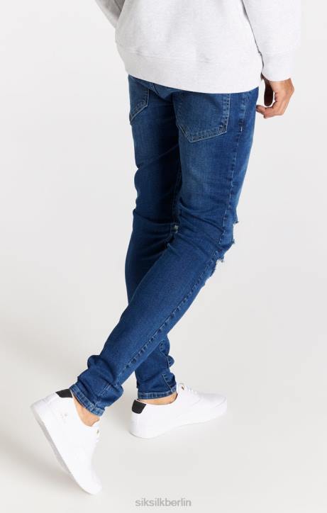 Männer SikSilk Blaue Distressed-Slim-Fit-Jeans Bekleidung J0NL563