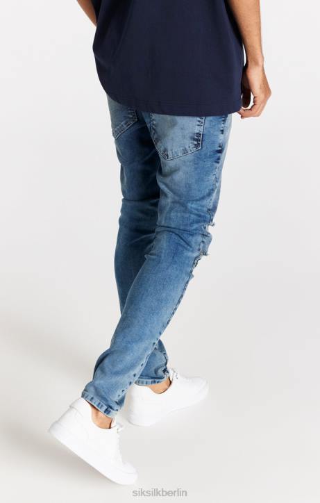 Männer SikSilk Hellblaue Distressed-Slim-Fit-Jeans Bekleidung J0NL558