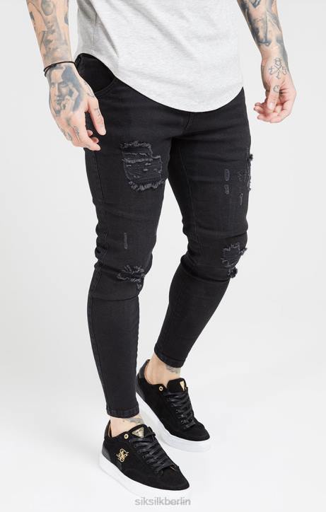 Männer SikSilk Schwarz gewaschene, essentielle Skinny-Jeans im Distressed-Look Bekleidung J0NL554