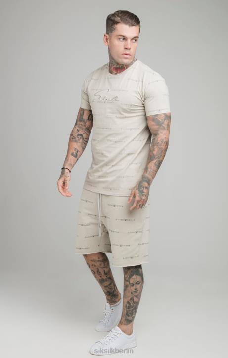 Männer SikSilk Beige Shorts mit reflektierendem Print Bekleidung J0NL594