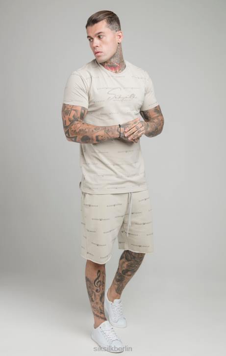 Männer SikSilk Beige Shorts mit reflektierendem Print Bekleidung J0NL594