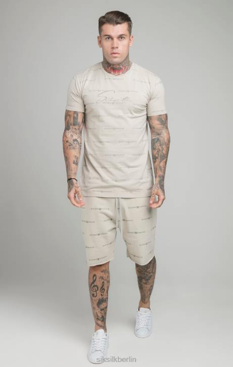 Männer SikSilk Beige Shorts mit reflektierendem Print Bekleidung J0NL594
