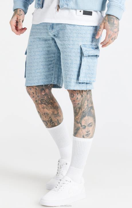 Männer SikSilk Blaue Cargo-Shorts aus Jacquard-Denim Bekleidung J0NL593