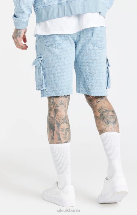Männer SikSilk Blaue Cargo-Shorts aus Jacquard-Denim Bekleidung J0NL593