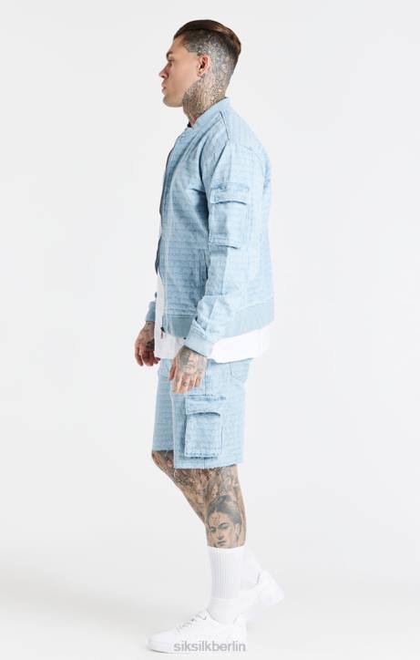 Männer SikSilk Blaue Cargo-Shorts aus Jacquard-Denim Bekleidung J0NL593