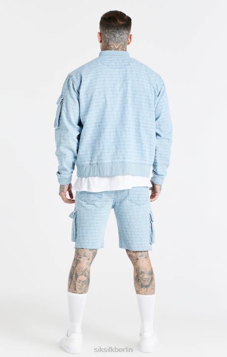 Männer SikSilk Blaue Cargo-Shorts aus Jacquard-Denim Bekleidung J0NL593