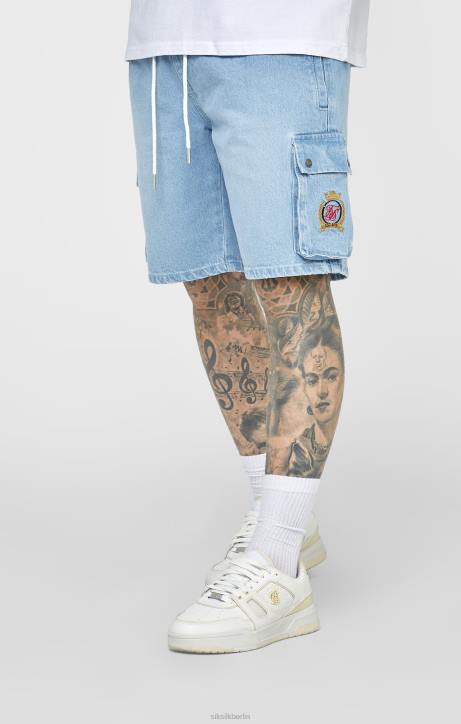 Männer SikSilk Blaue Denim-Shorts mit elastischem Bund Bekleidung J0NL588