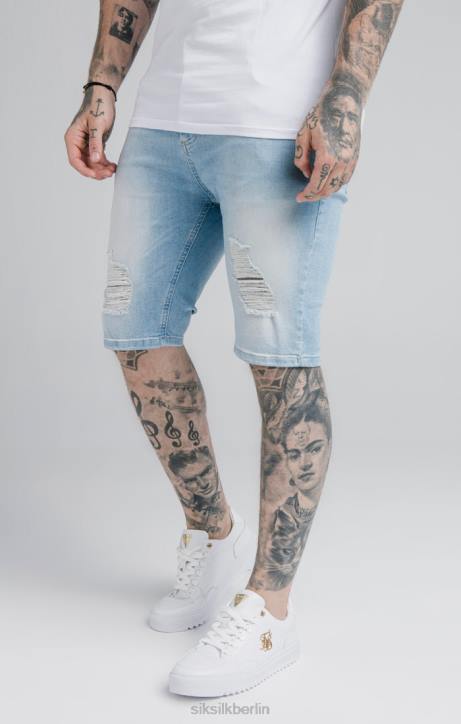 Männer SikSilk Blaue Jeansshorts im Distressed-Look Bekleidung J0NL583