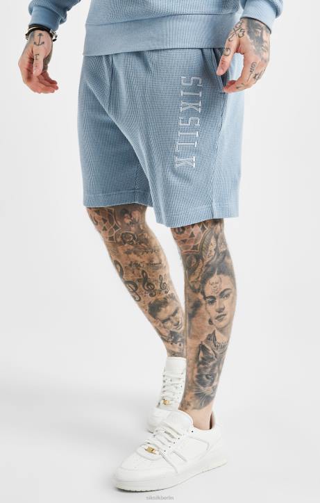Männer SikSilk Blaue Shorts mit bestickter Waffelstruktur Bekleidung J0NL576