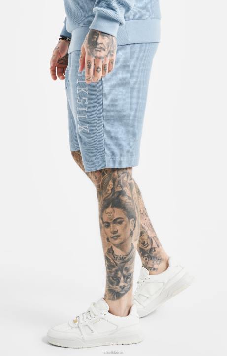 Männer SikSilk Blaue Shorts mit bestickter Waffelstruktur Bekleidung J0NL576
