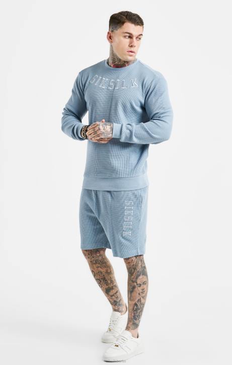 Männer SikSilk Blaue Shorts mit bestickter Waffelstruktur Bekleidung J0NL576