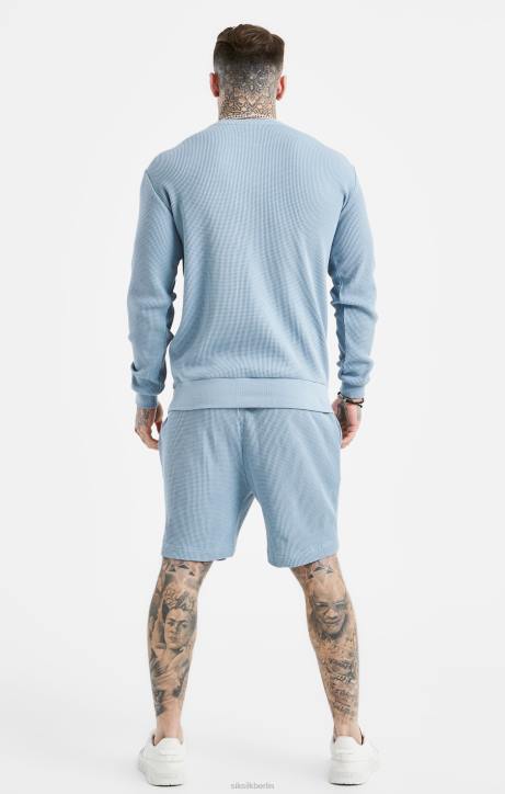 Männer SikSilk Blaue Shorts mit bestickter Waffelstruktur Bekleidung J0NL576