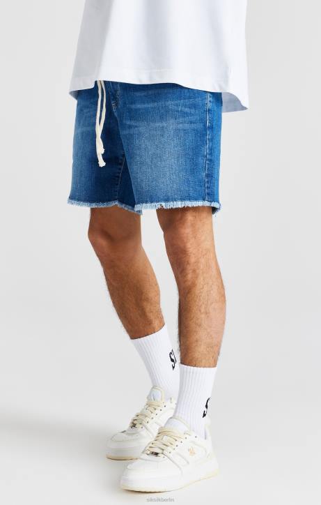 Männer SikSilk Blaue, entspannte Denim-Shorts mit ungesäumtem Saum Bekleidung J0NL587