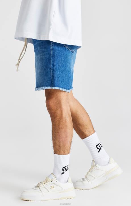 Männer SikSilk Blaue, entspannte Denim-Shorts mit ungesäumtem Saum Bekleidung J0NL587