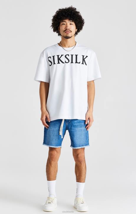 Männer SikSilk Blaue, entspannte Denim-Shorts mit ungesäumtem Saum Bekleidung J0NL587