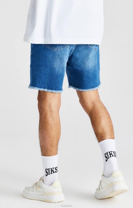 Männer SikSilk Blaue, entspannte Denim-Shorts mit ungesäumtem Saum Bekleidung J0NL587