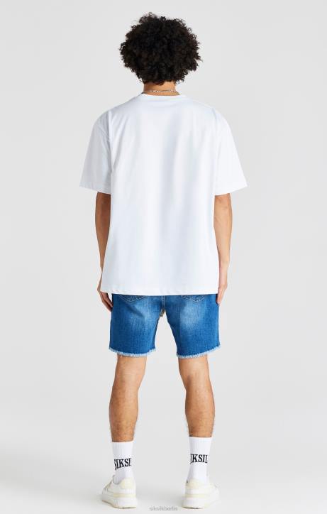 Männer SikSilk Blaue, entspannte Denim-Shorts mit ungesäumtem Saum Bekleidung J0NL587