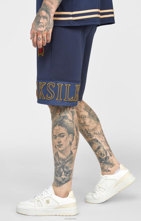 Männer SikSilk Marineblaue, entspannte Shorts mit Stickerei Bekleidung J0NL607