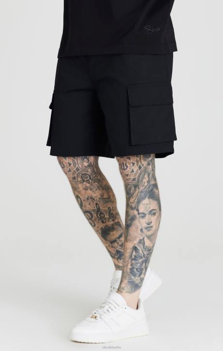 Männer SikSilk Schwarze Ripstop-Cargoshorts Bekleidung J0NL586