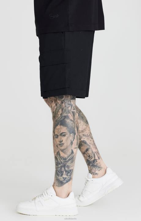 Männer SikSilk Schwarze Ripstop-Cargoshorts Bekleidung J0NL586