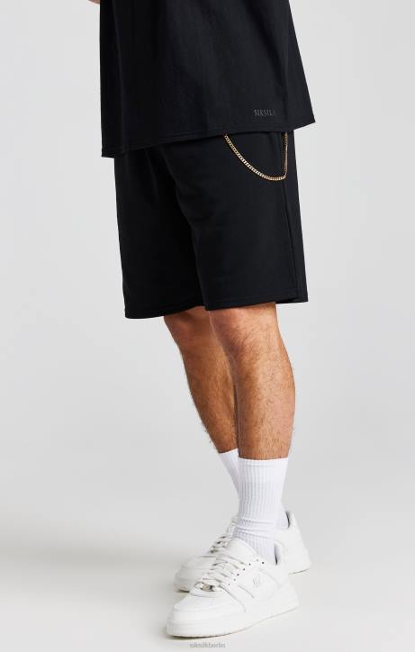 Männer SikSilk Schwarze, locker geschnittene, kurze Hose mit Kette Bekleidung J0NL571