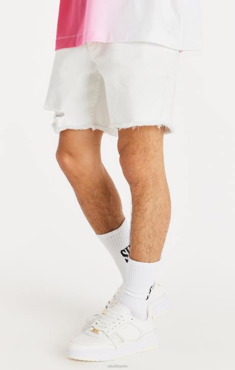 Männer SikSilk Weiße Denim-Shorts im Used-Look mit ungesäumtem Saum Bekleidung J0NL600