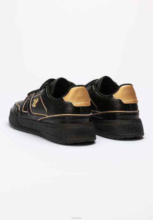 Männer SikSilk Low-Top-Court-Sneaker mit schwarzem und goldenem Besatz Schuhwerk J0NL4