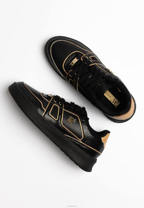 Männer SikSilk Low-Top-Court-Sneaker mit schwarzem und goldenem Besatz Schuhwerk J0NL4