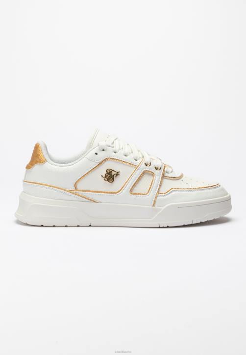 Männer SikSilk Weiße und goldbesetzte Low-Top-Court-Sneaker Schuhwerk J0NL11