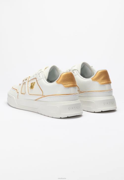 Männer SikSilk Weiße und goldbesetzte Low-Top-Court-Sneaker Schuhwerk J0NL11