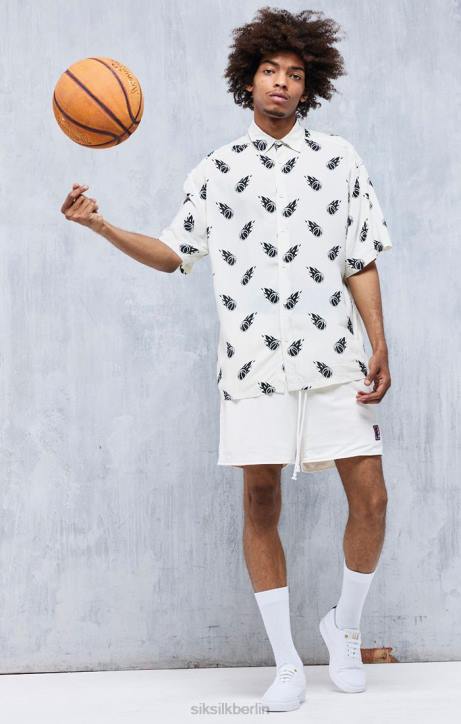 Männer SikSilk x Ecrufarbenes, übergroßes Hemd mit Space Jam-Aufdruck Bekleidung J0NL463