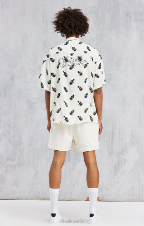 Männer SikSilk x Ecrufarbenes, übergroßes Hemd mit Space Jam-Aufdruck Bekleidung J0NL463