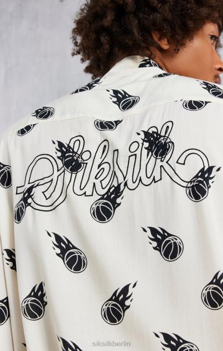 Männer SikSilk x Ecrufarbenes, übergroßes Hemd mit Space Jam-Aufdruck Bekleidung J0NL463