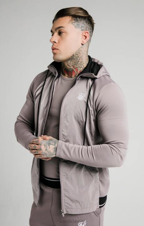 Männer SikSilk Adapt Kapuzenpullover aus gecrashtem Nylon mit durchgehendem Reißverschluss – Grau Bekleidung J0NL453