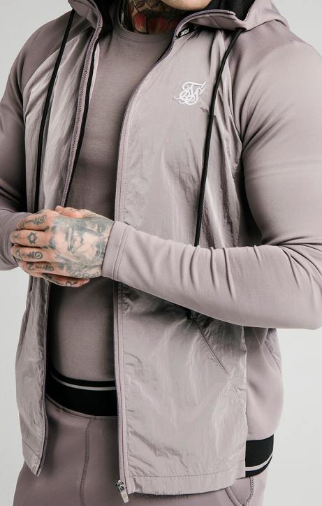 Männer SikSilk Adapt Kapuzenpullover aus gecrashtem Nylon mit durchgehendem Reißverschluss – Grau Bekleidung J0NL453
